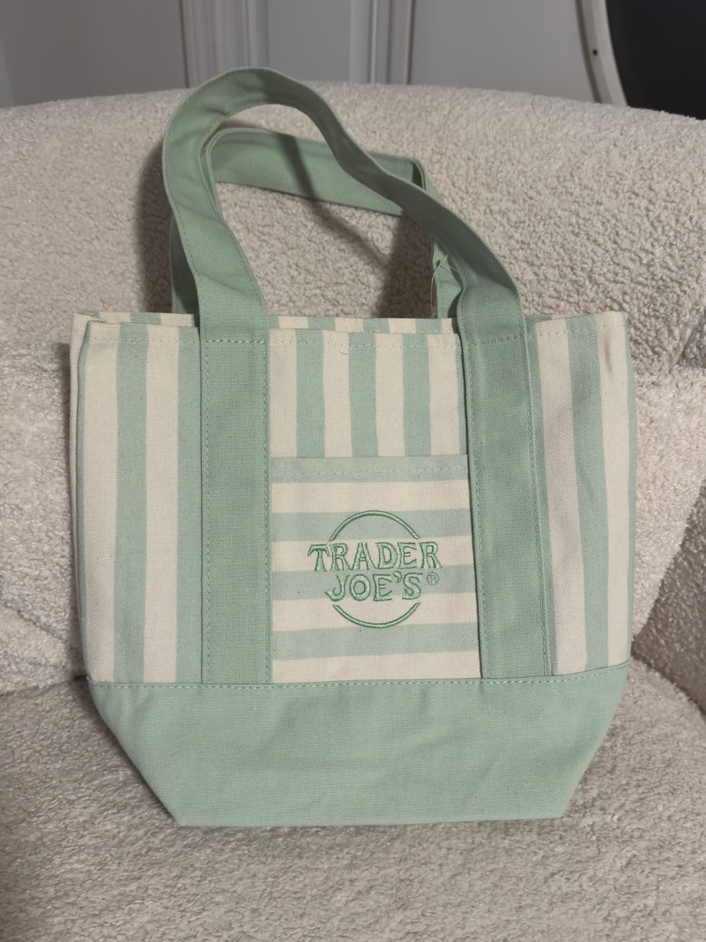 Trader Joe's Mint & Cream Striped Canvas Tote